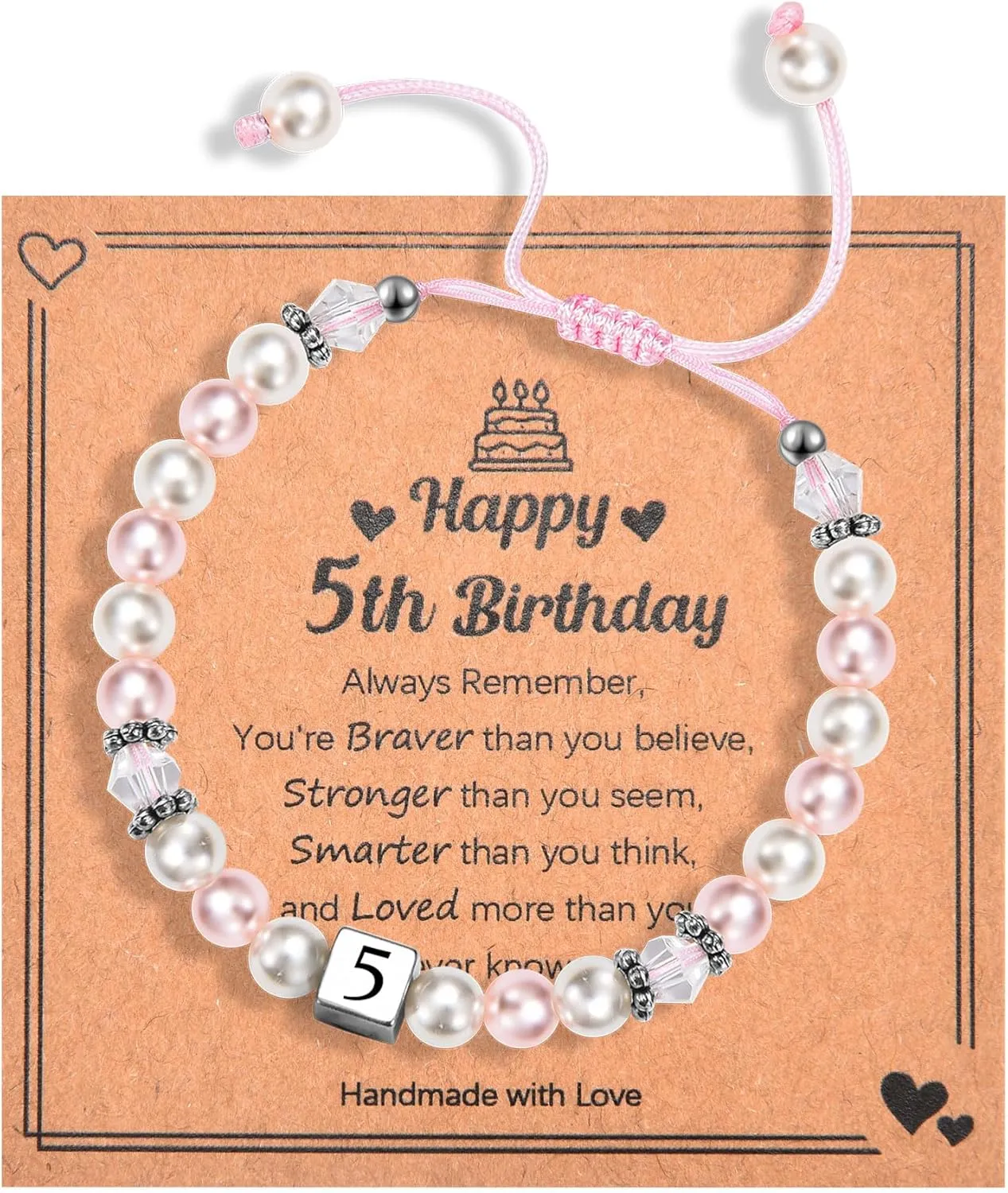 1-8 Years Old Birthday Gifts for Girl - Adjustable Birthday Bracelet for Little Girls with Pink & White Pearls, Birthday Gift Ideas for Daughter Niece Granddaughter Sister Girls