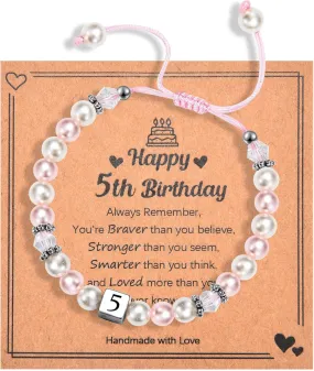 1-8 Years Old Birthday Gifts for Girl - Adjustable Birthday Bracelet for Little Girls with Pink & White Pearls, Birthday Gift Ideas for Daughter Niece Granddaughter Sister Girls