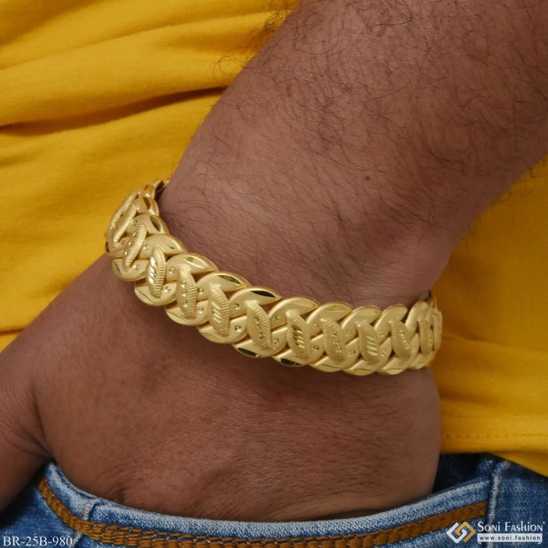 1 Gram Gold Forming Leaf Pokal Gorgeous Design Bracelet For Men - Style B980
