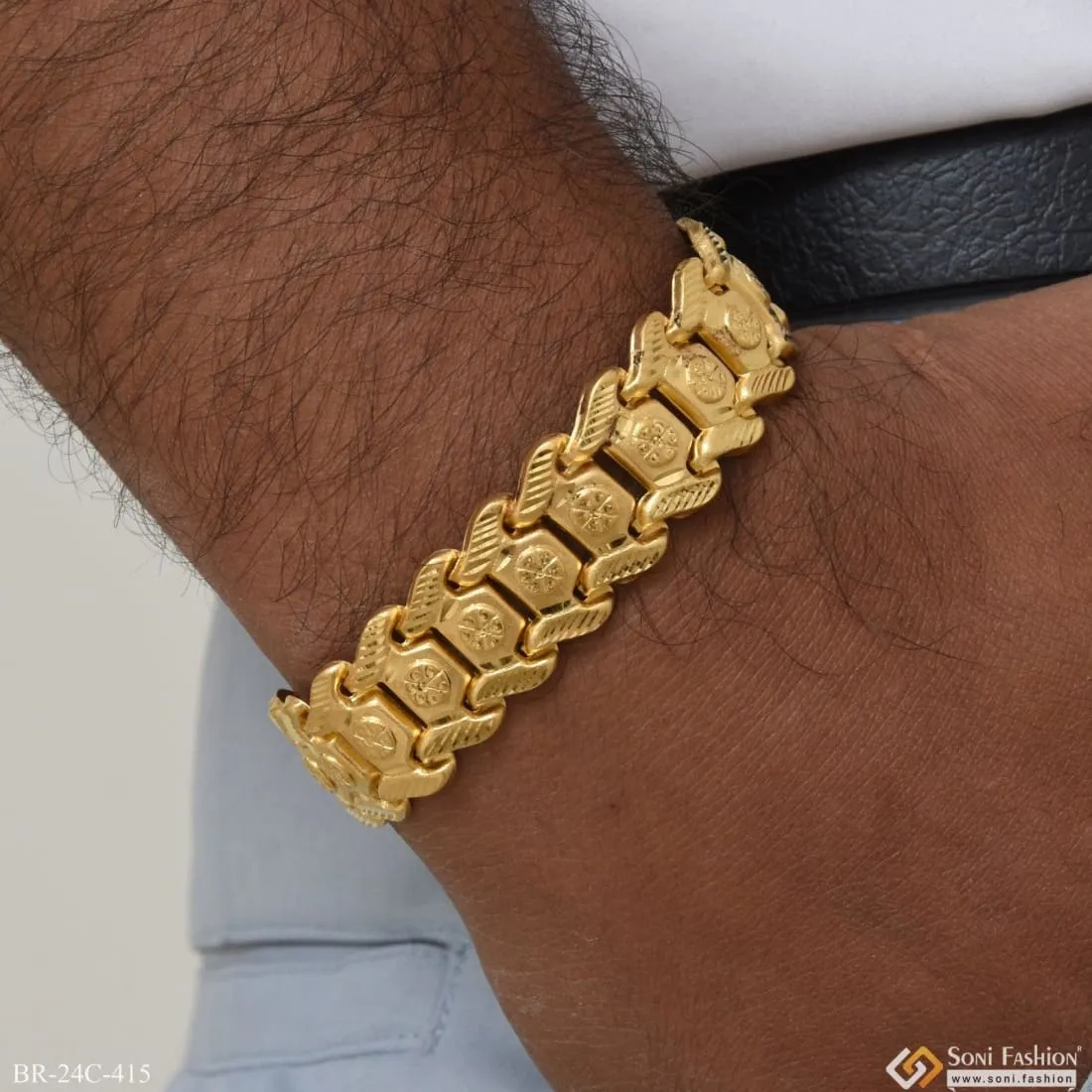 1 Gram Gold Plated 1 Line Bahubali Gorgeous Design Bracelet for Men - Style C415
