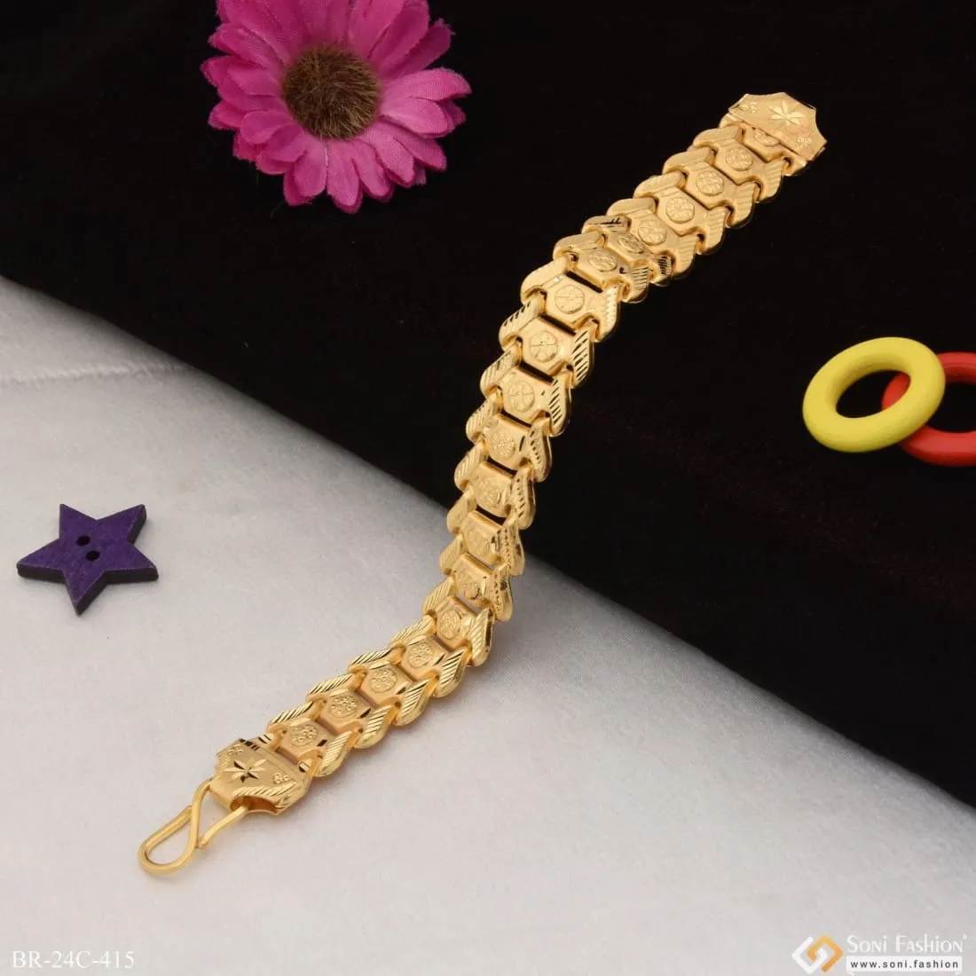 1 Gram Gold Plated 1 Line Bahubali Gorgeous Design Bracelet for Men - Style C415