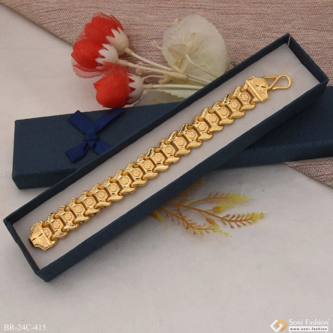 1 Gram Gold Plated 1 Line Bahubali Gorgeous Design Bracelet for Men - Style C415