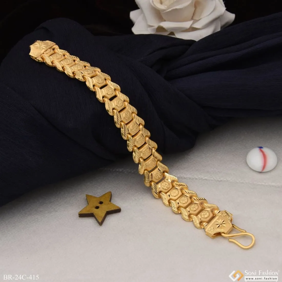1 Gram Gold Plated 1 Line Bahubali Gorgeous Design Bracelet for Men - Style C415