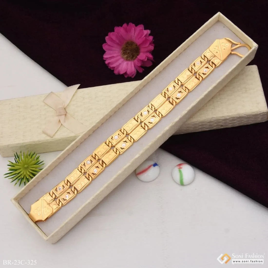 1 Gram Gold Plated 2 Line Nawabi Gorgeous Design Bracelet for Men - Style C325