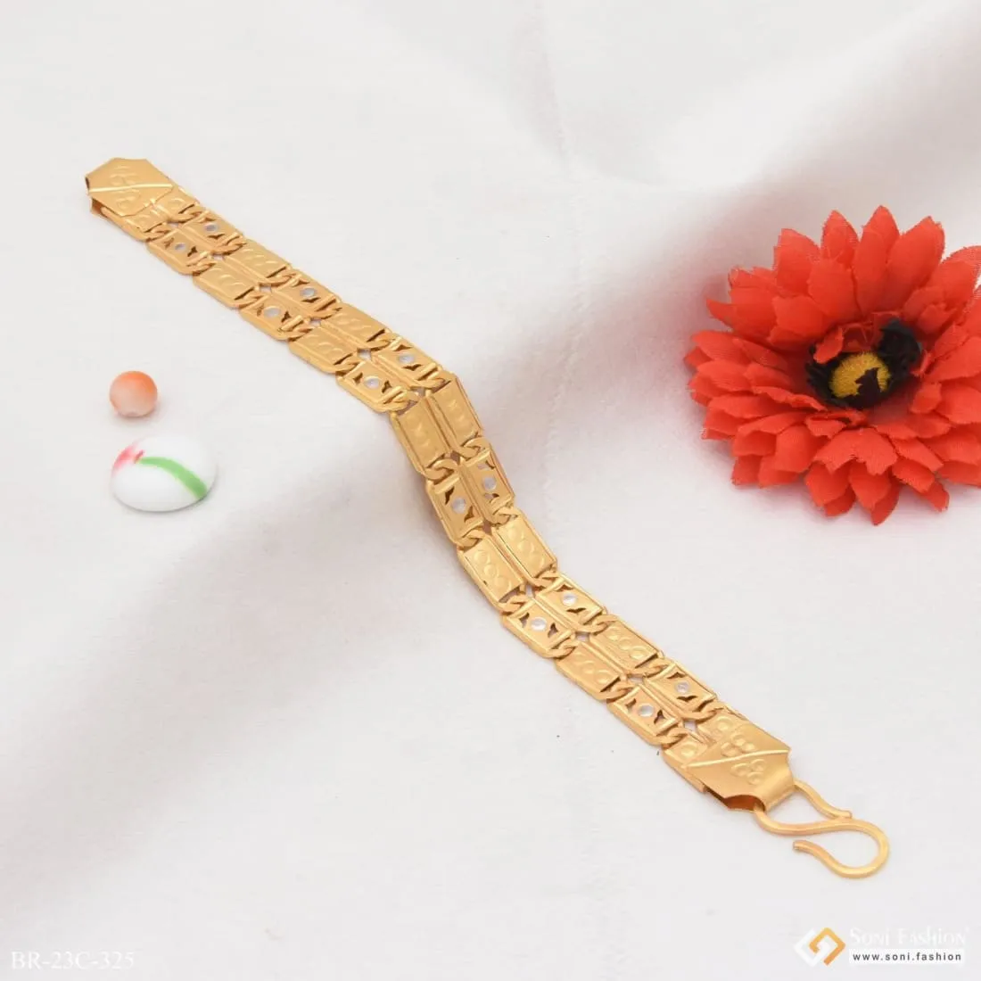 1 Gram Gold Plated 2 Line Nawabi Gorgeous Design Bracelet for Men - Style C325