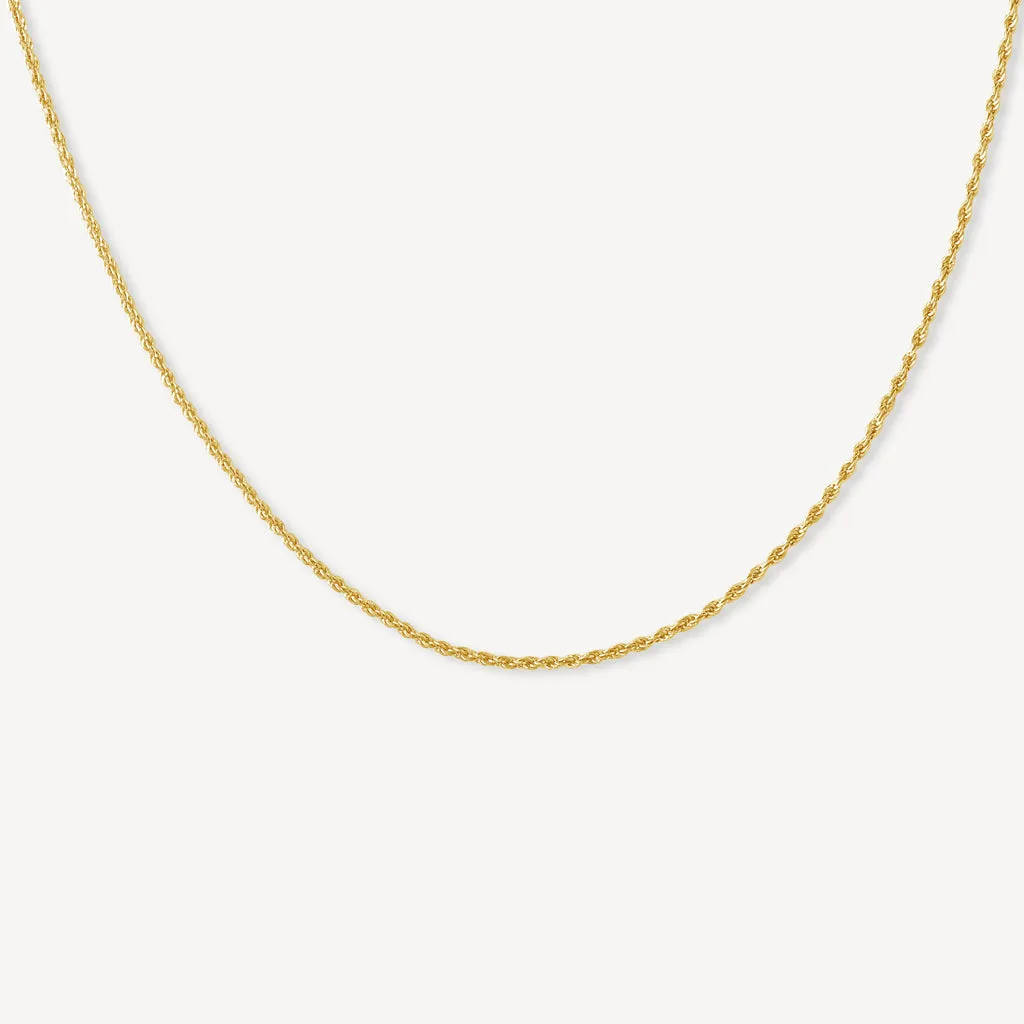 Elegant 10k Gold Rope Chain Necklace - 1.5mm Width, Fine Jewelry for Everyday Wear