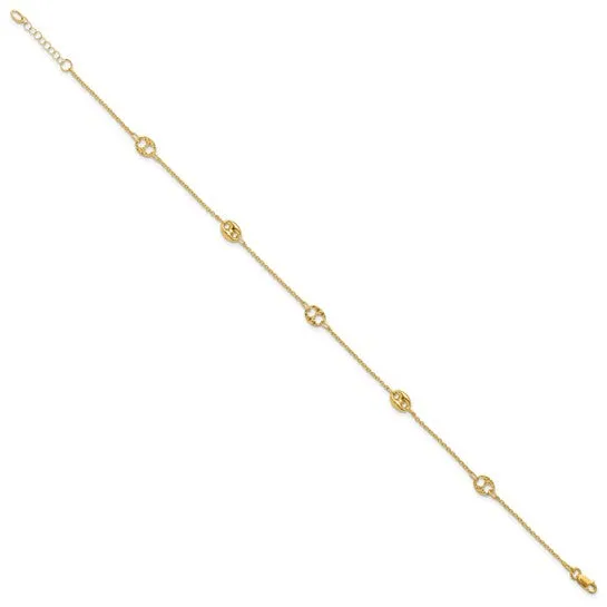 10K Polished and Textured Fancy 10in Plus 1in ext. Anklet