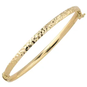 10k Yellow Gold Hammered Bangle Bracelet for Women, 7.5 Inches