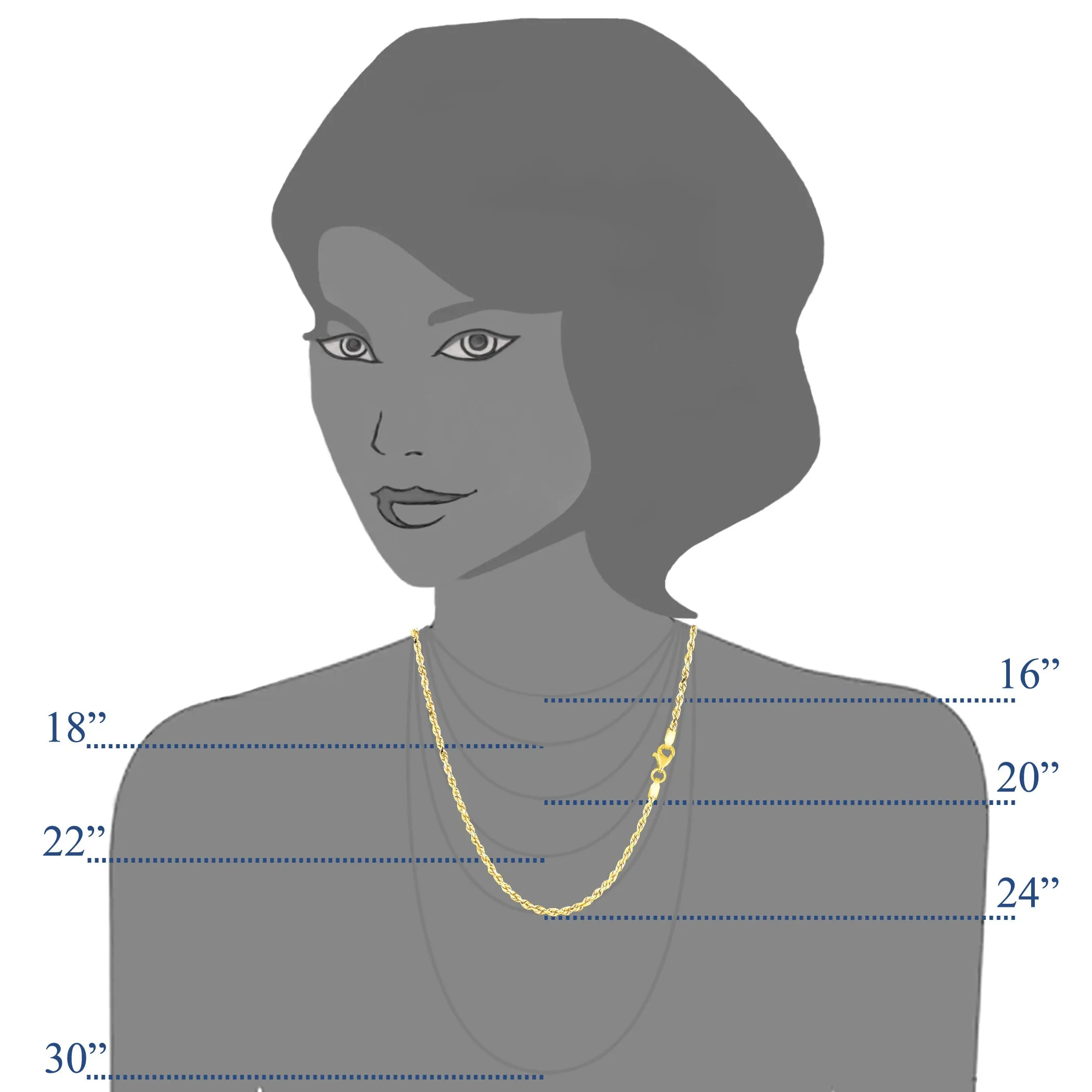 10k Yellow Solid Gold Diamond Cut Rope Chain Necklace, 2.0mm
