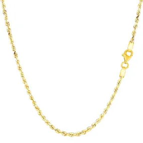 10k Yellow Solid Gold Diamond Cut Rope Chain Necklace, 2.0mm
