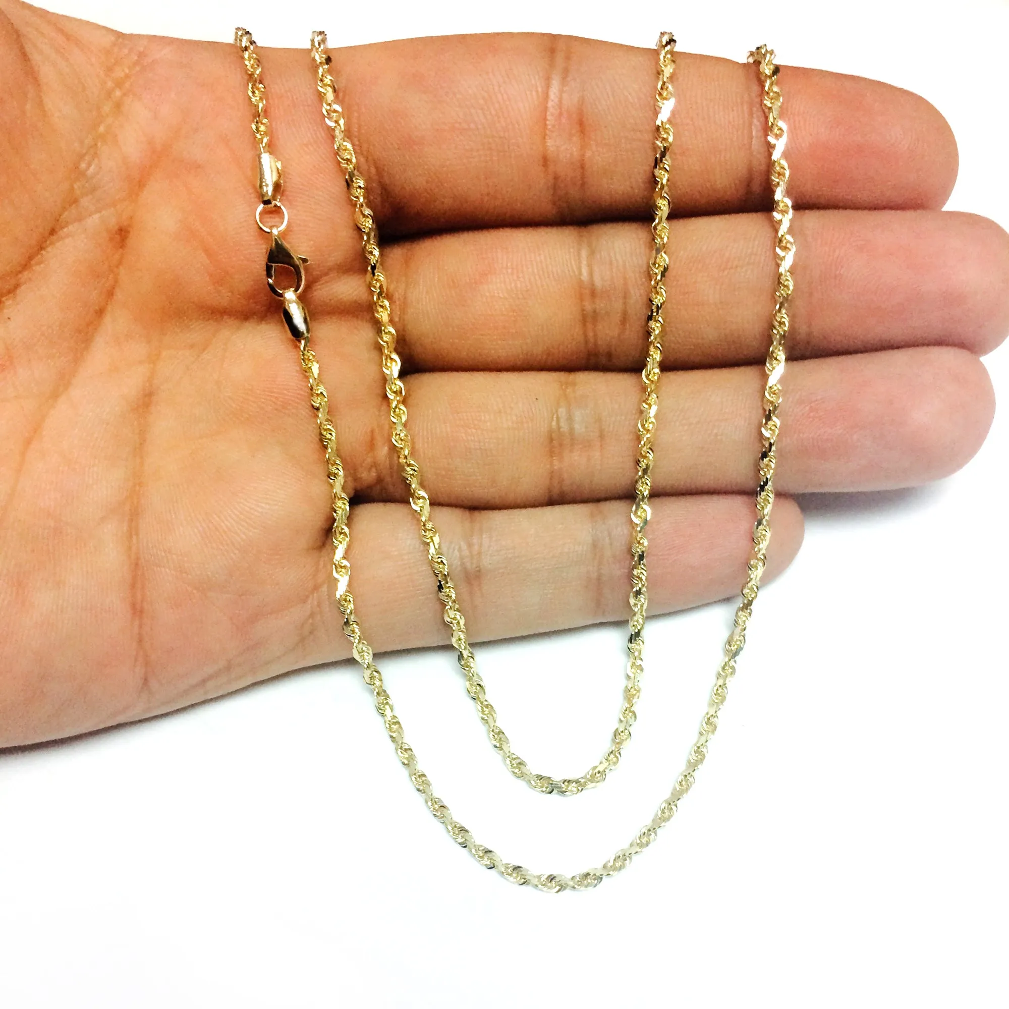 10K Solid Yellow Gold 2.5mm Diamond-Cut Rope Chain Necklace