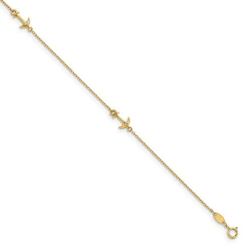 14K CZ Polished Anchor Anklet