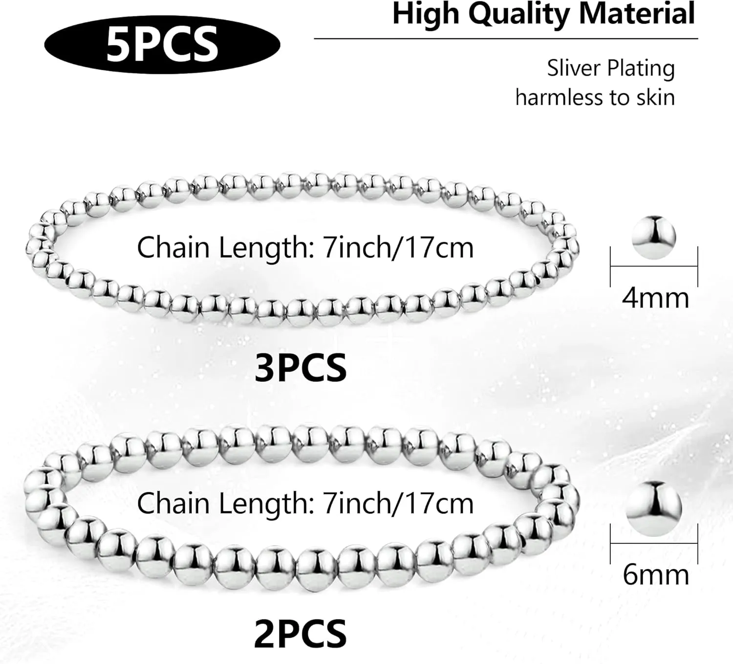 14K Gold Chai14K Gold Chain Bracelets Set for Women, Dainty Paperclip Link Bead Stackable Layered Bracelets Metal Fashion Jewelry