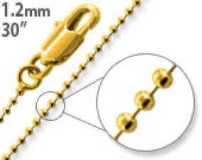 14K Gold Plated 30" Bead Brass Chain Necklace 1.20mm