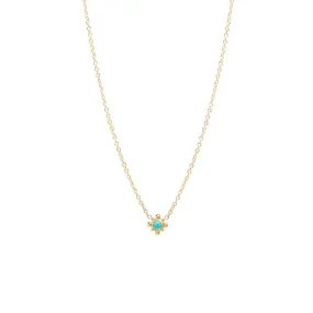 14K Gold Tiny Bead Turquoise Starburst Necklace