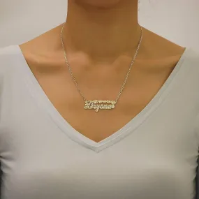 14k Personalized Gold Name Necklace Diamond Cut Nameplate Flowers Charm Chain
