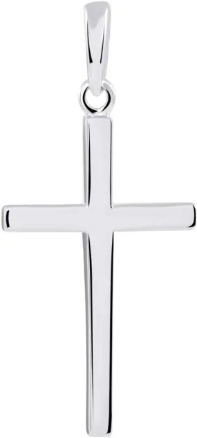 14k Solid White Gold Classic Plain Religious Cross Pendant