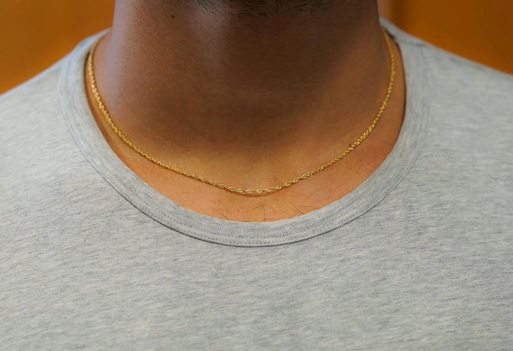 14K Solid Yellow Gold Thin 1-1.5MM Rope Chain Cable Choker Necklace 15-18"