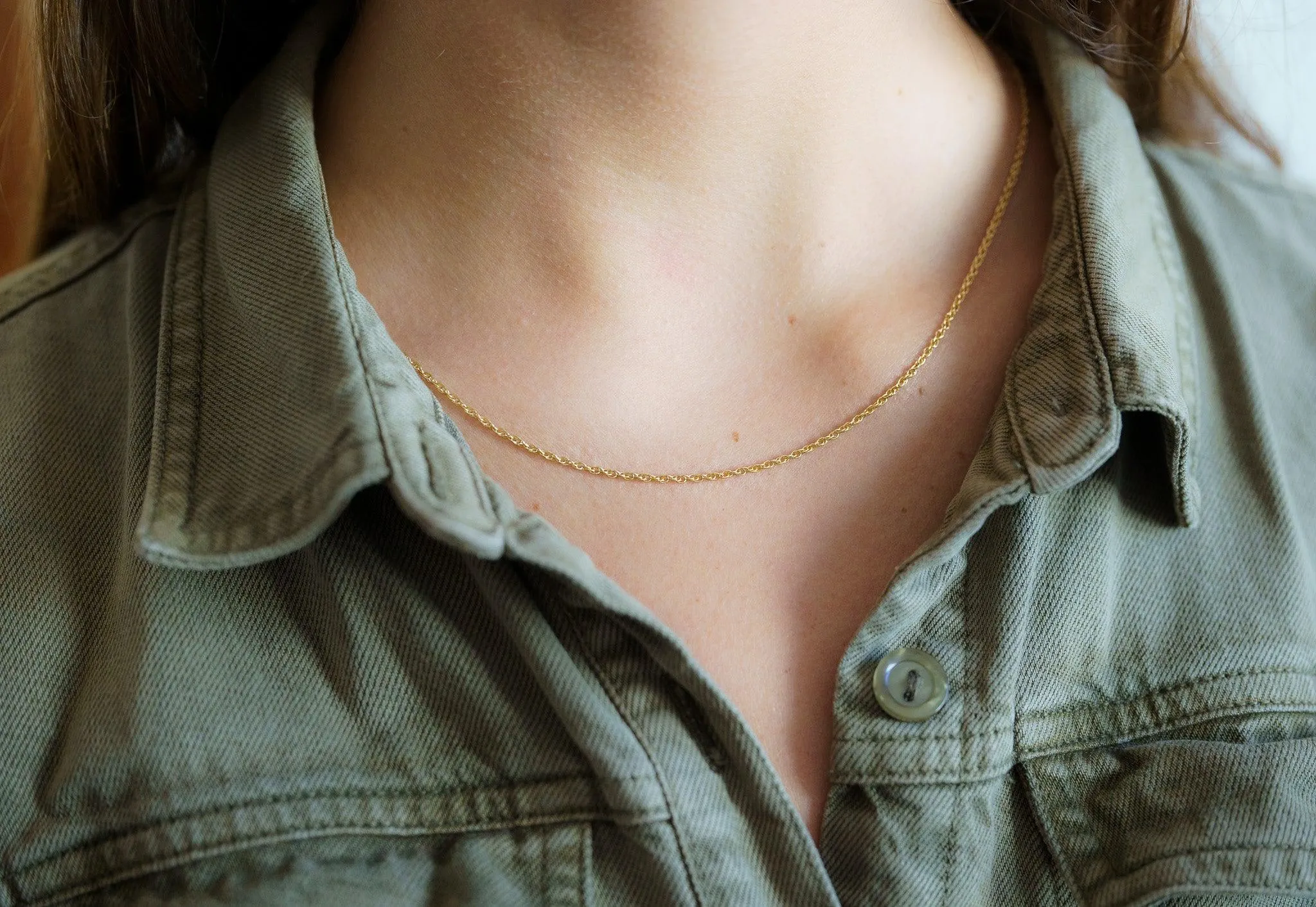 14K Solid Yellow Gold Thin 1-1.5MM Rope Chain Cable Choker Necklace 15-18"