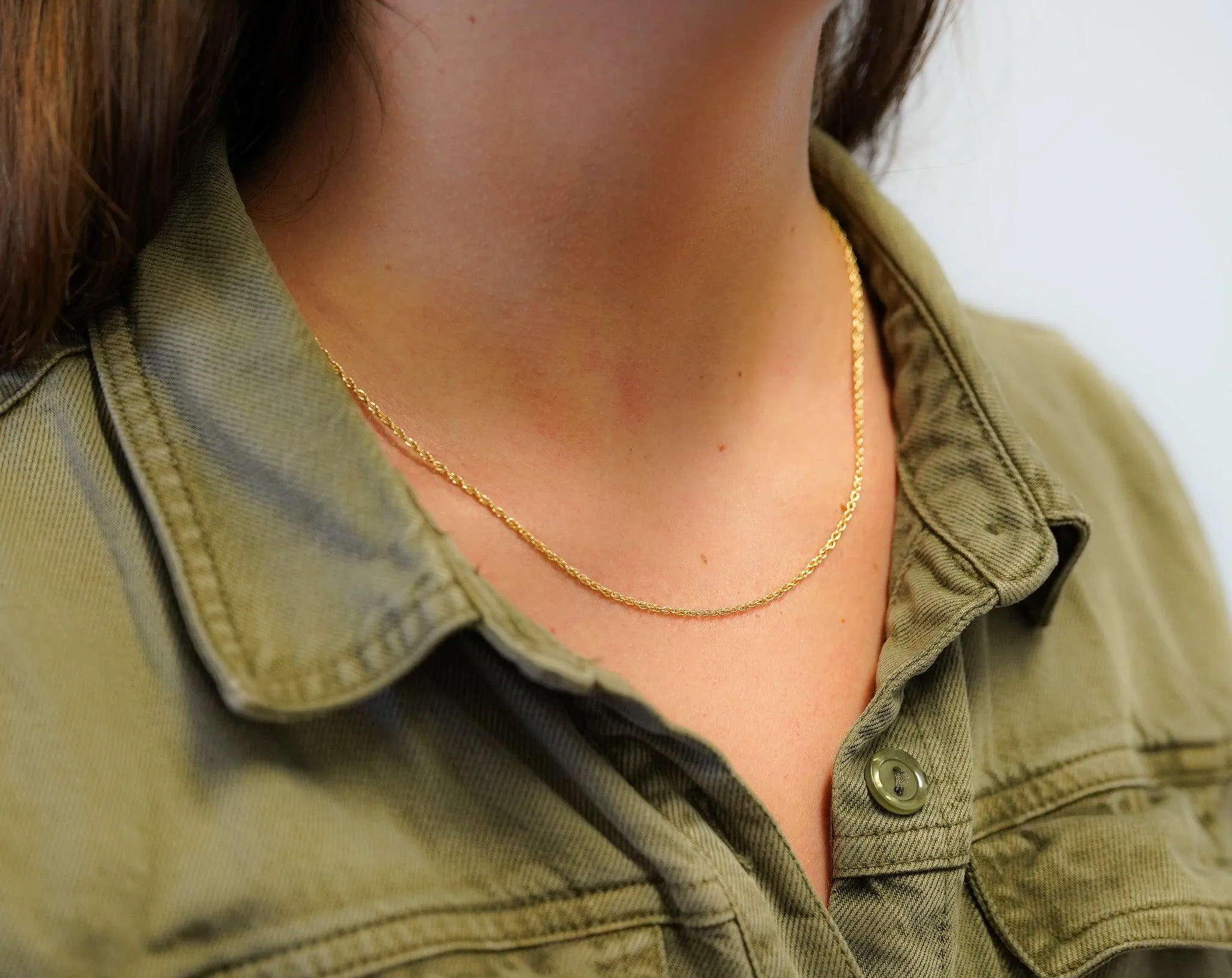 14K Solid Yellow Gold Thin 1-1.5MM Rope Chain Cable Choker Necklace 15-18"