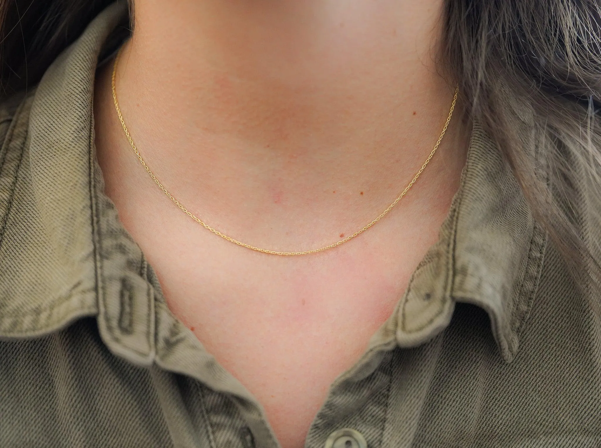 14K Solid Yellow Gold Thin 1-1.5MM Rope Chain Cable Choker Necklace 15-18"
