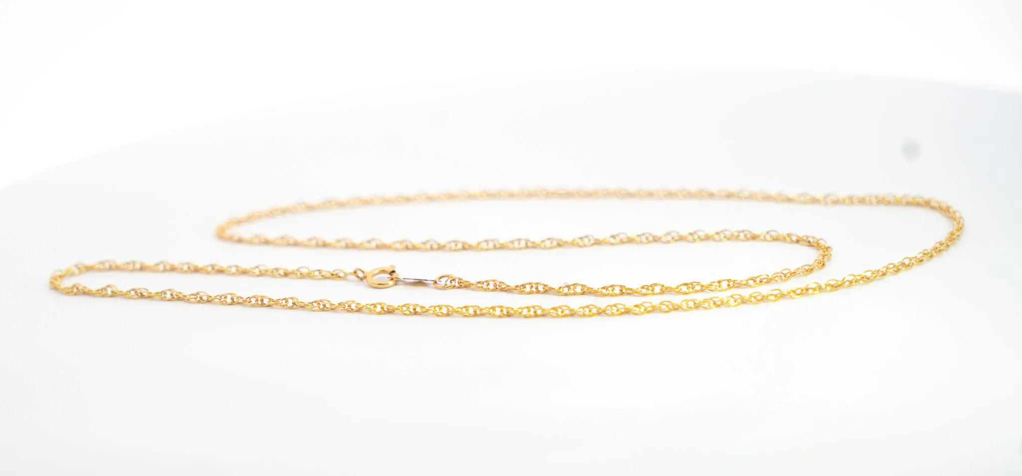 14K Solid Yellow Gold Thin 1-1.5MM Rope Chain Cable Choker Necklace 15-18"