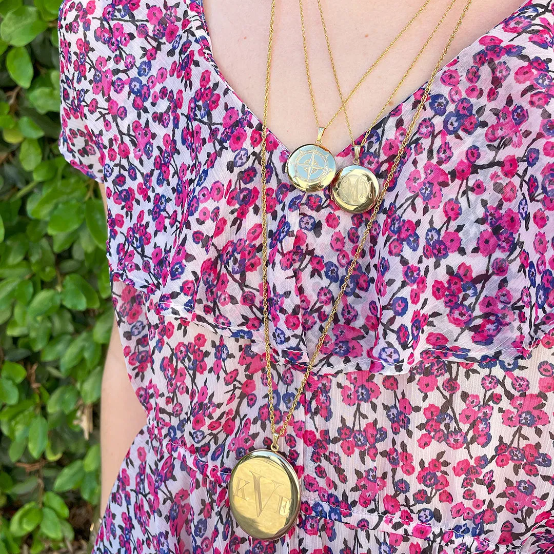 14K Yellow Gold 23mm Round Locket Necklace