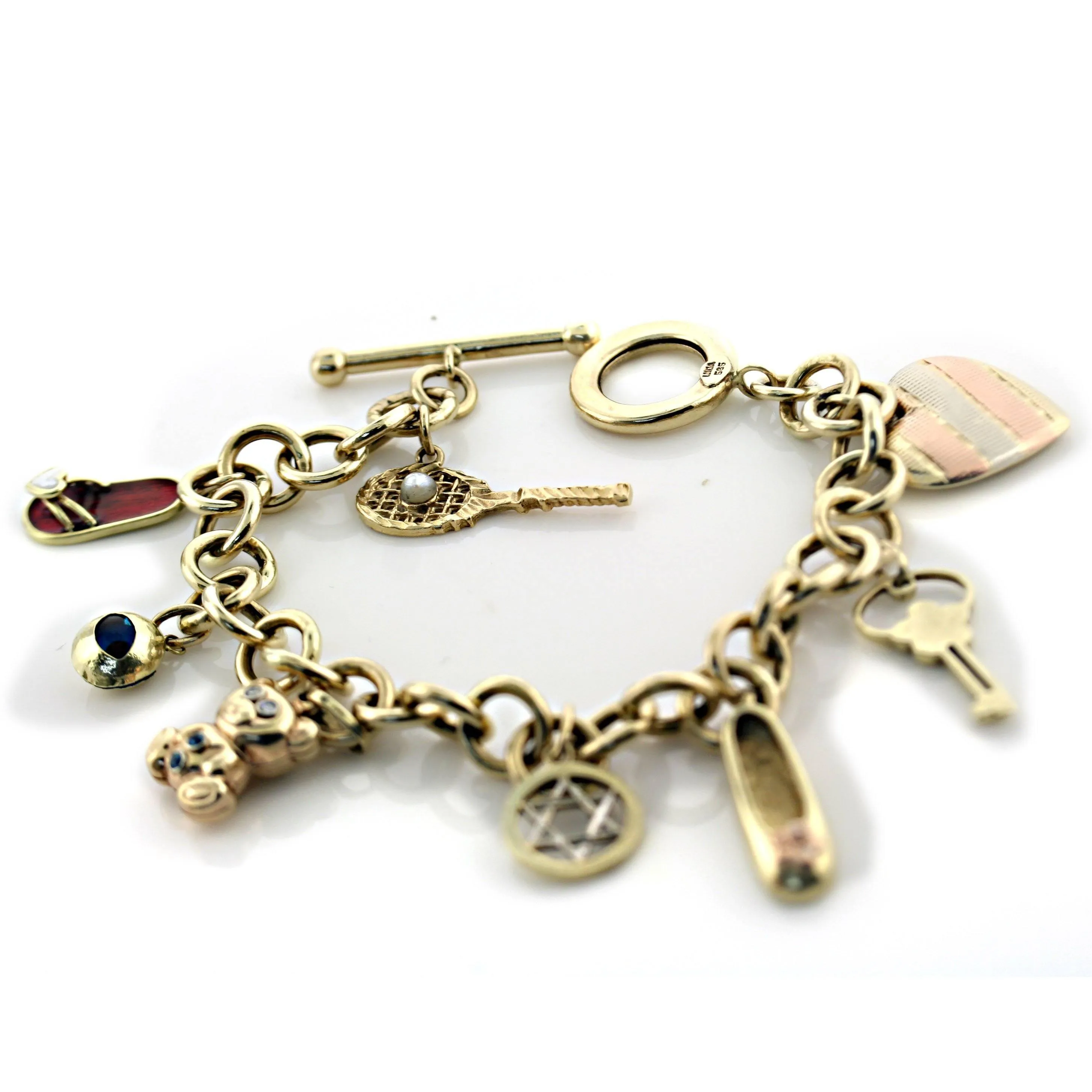 14K Yellow Gold Link Bracelet with Dangling Charms Make your Own Charm