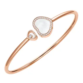 Stunning 18ct Rose Gold Bangle Set with Mother of Pearl and Diamonds - Happy Hearts Collection