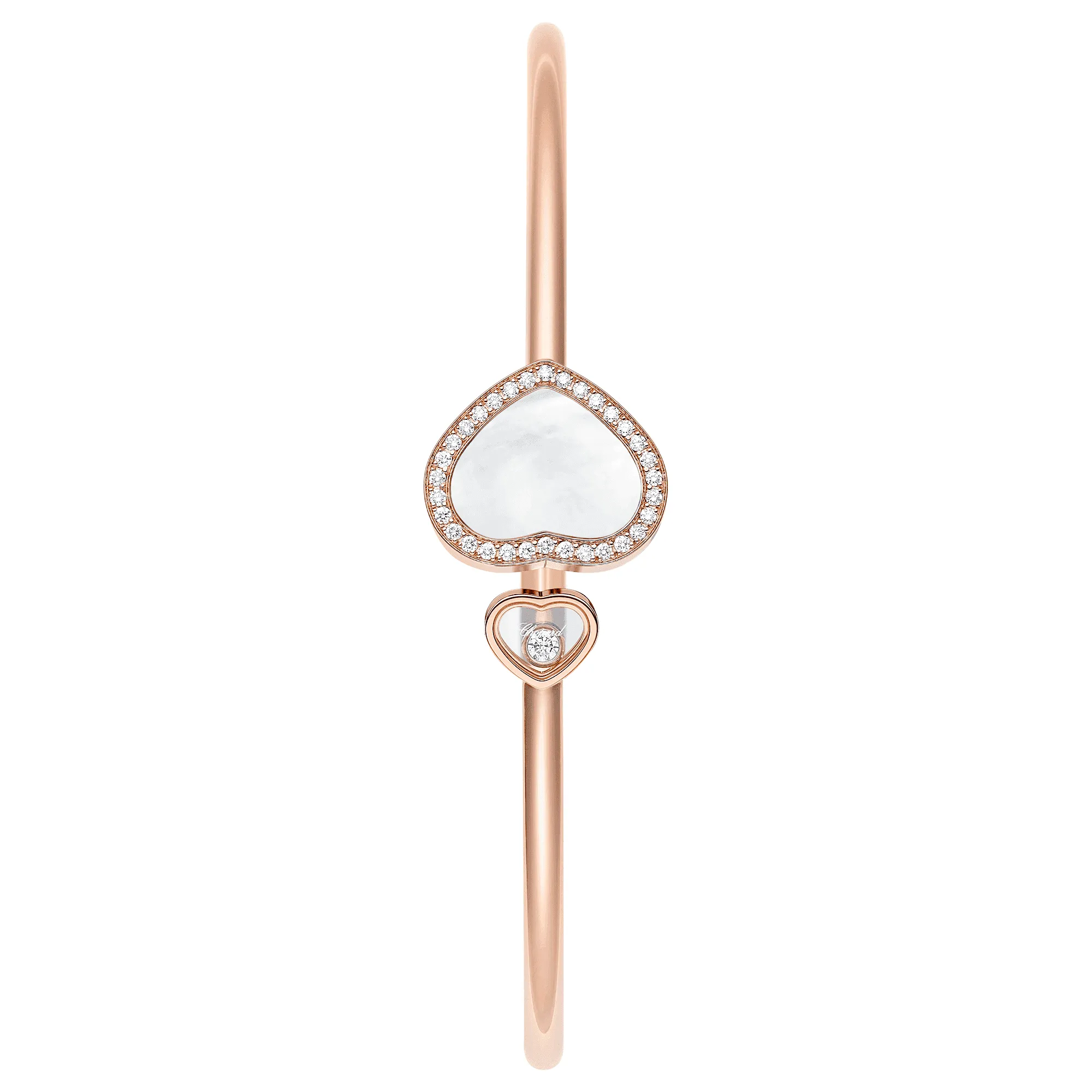 Stunning 18ct Rose Gold Bangle Set with Mother of Pearl and Diamonds - Happy Hearts Collection