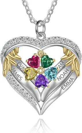18k gold over silver Personalized pendant necklace with birthstone and name mothers jewelry heart shaped necklace for her birthstone necklace (18k gold 5 stones&names)