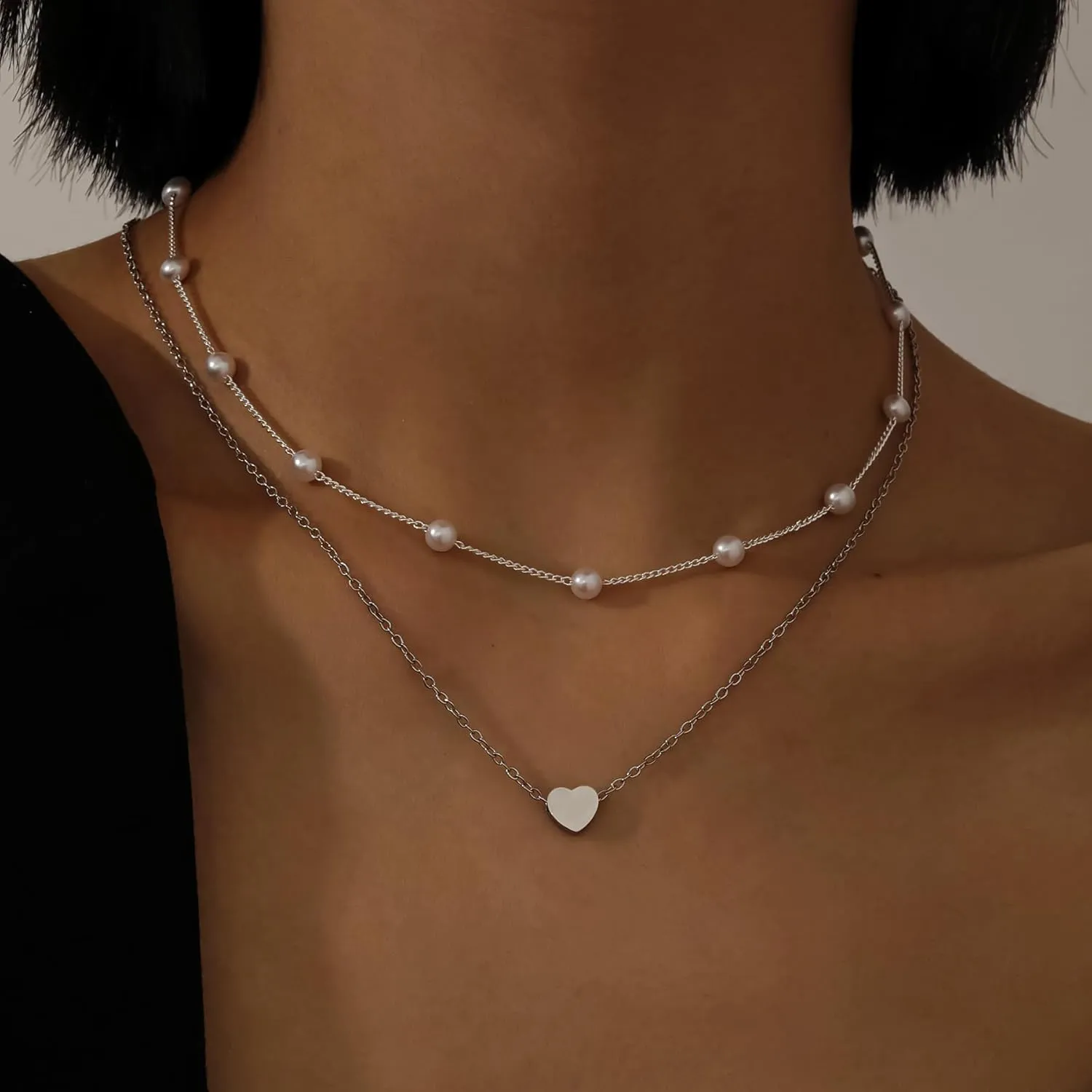 18K Gold Plated Satellite Pearl & Bow Pendant Necklace for Women, Adjustable Layered Choker Chain Jewelry, Mini Gold Pearl Necklace Gift