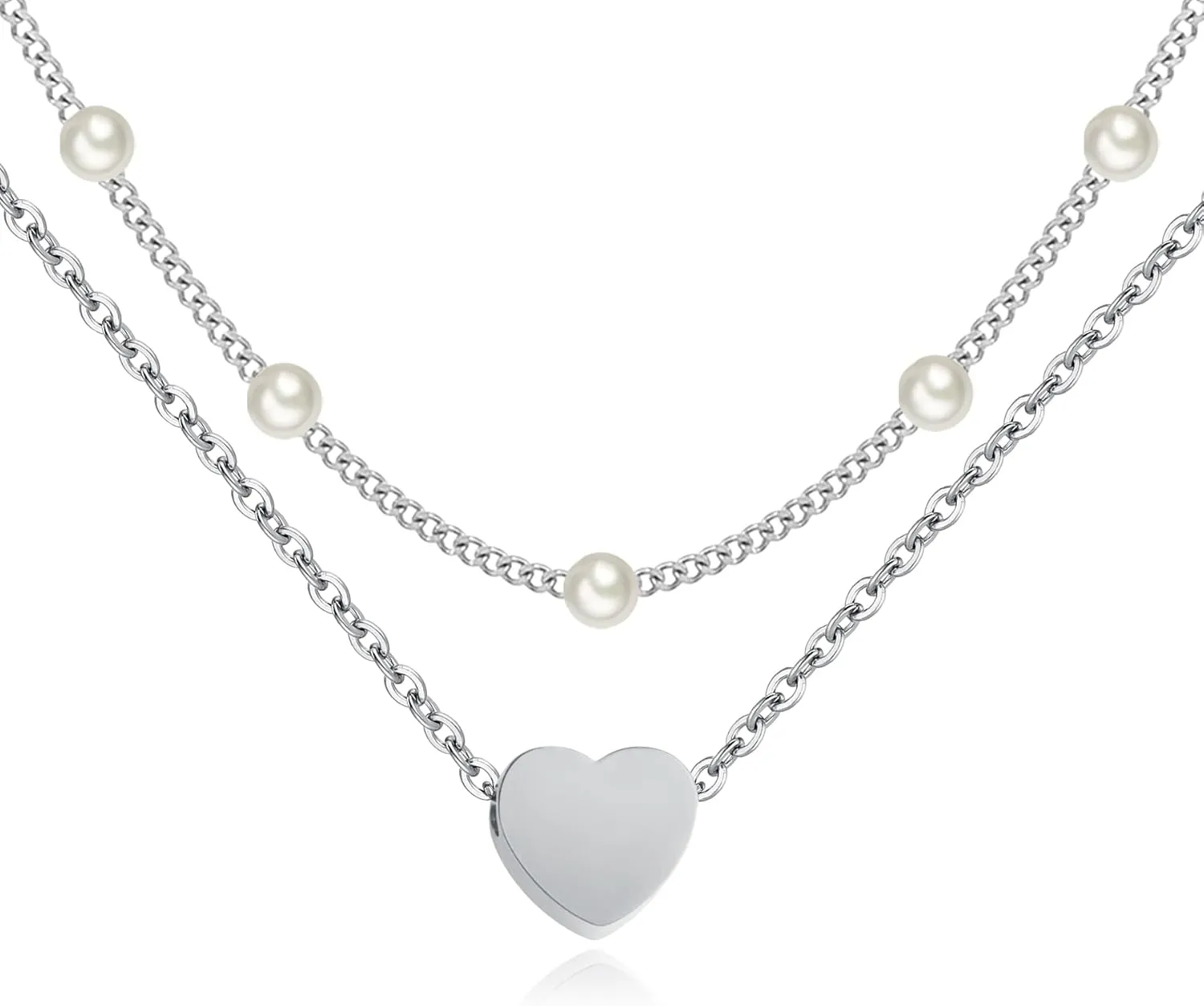 18K Gold Plated Satellite Pearl & Bow Pendant Necklace for Women, Adjustable Layered Choker Chain Jewelry, Mini Gold Pearl Necklace Gift