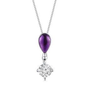 18K White Gold Amethyst Cabochon & Diamond Pendant