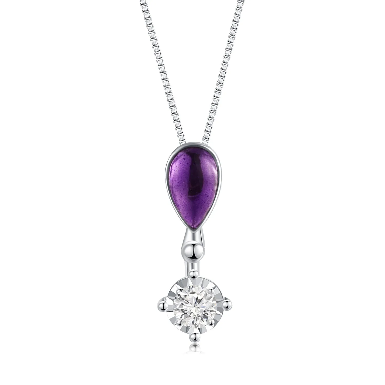 18K White Gold Amethyst Cabochon & Diamond Pendant