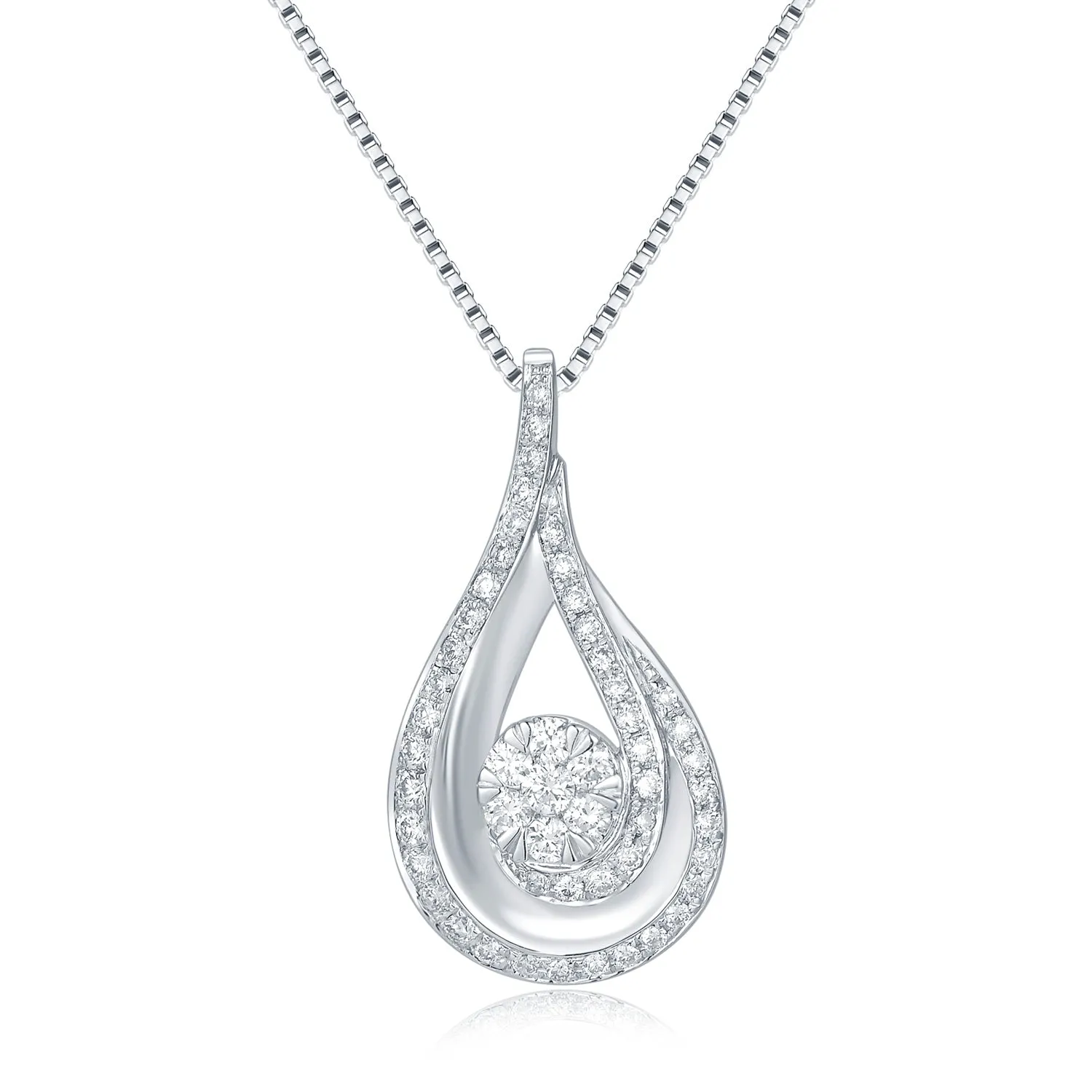 18K White Gold Tear Drop Diamond Pendant