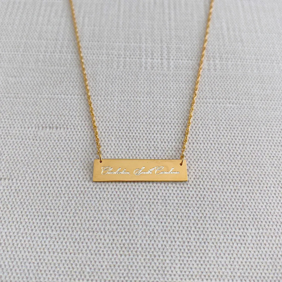 22K Gold Plated Bar Pendant Necklace