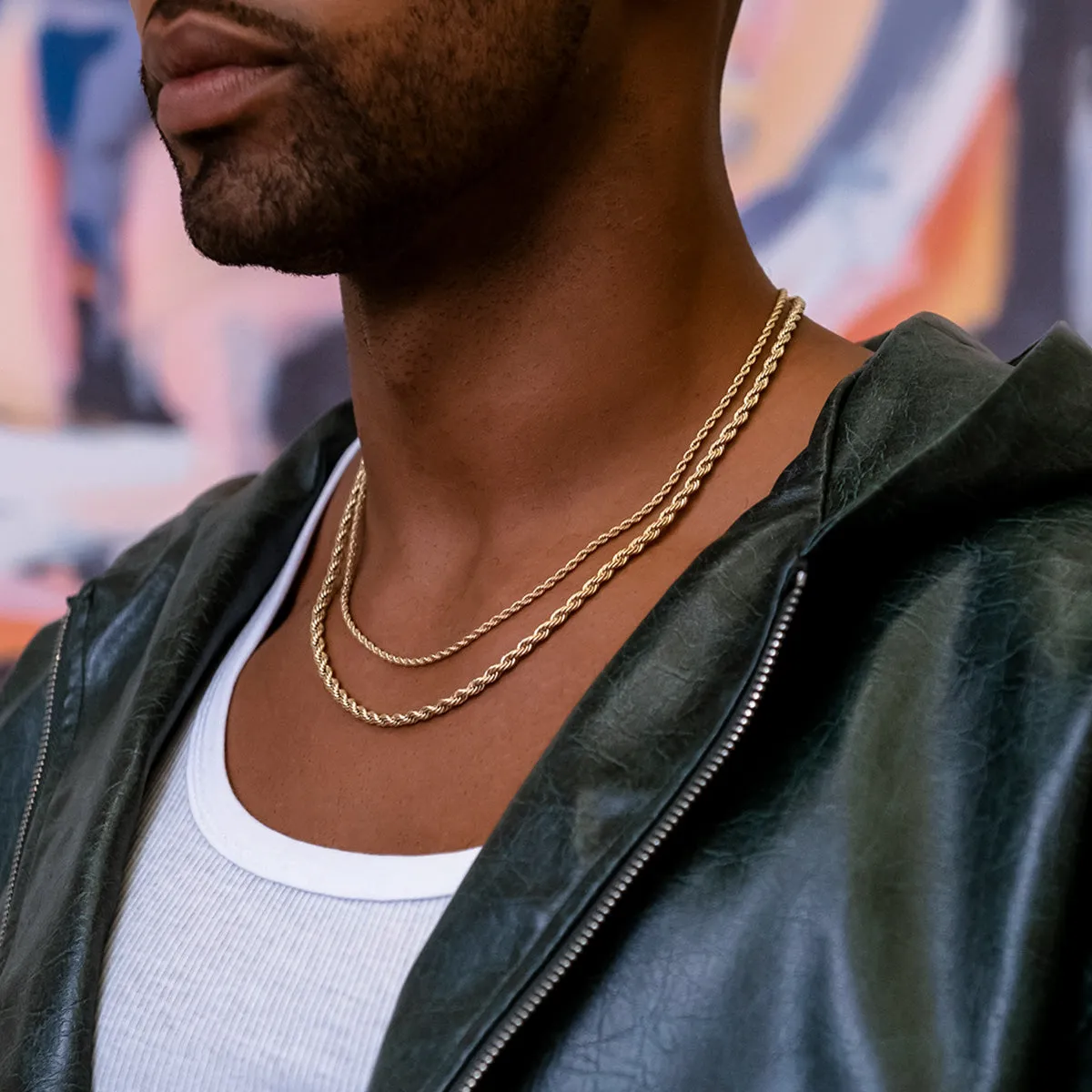 2mm   4mm Rope Chain Bundle in Yellow Gold