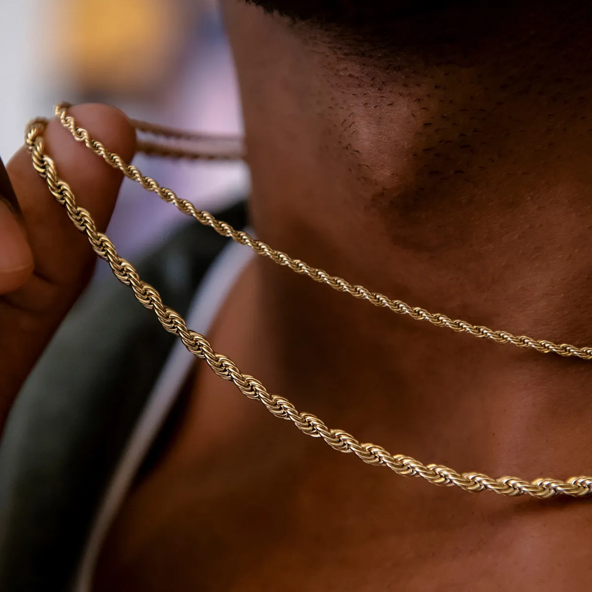 2mm   4mm Rope Chain Bundle in Yellow Gold