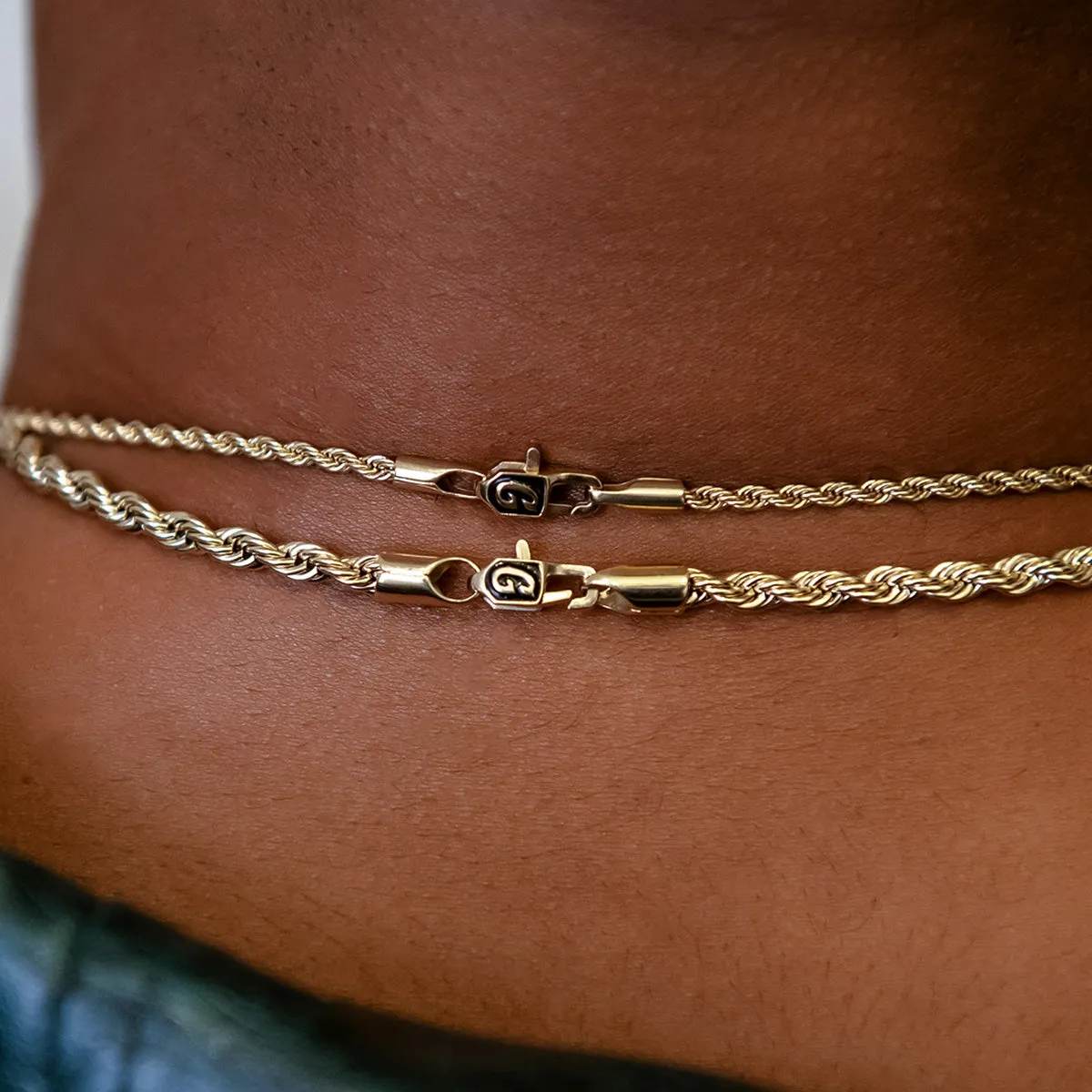 2mm   4mm Rope Chain Bundle in Yellow Gold