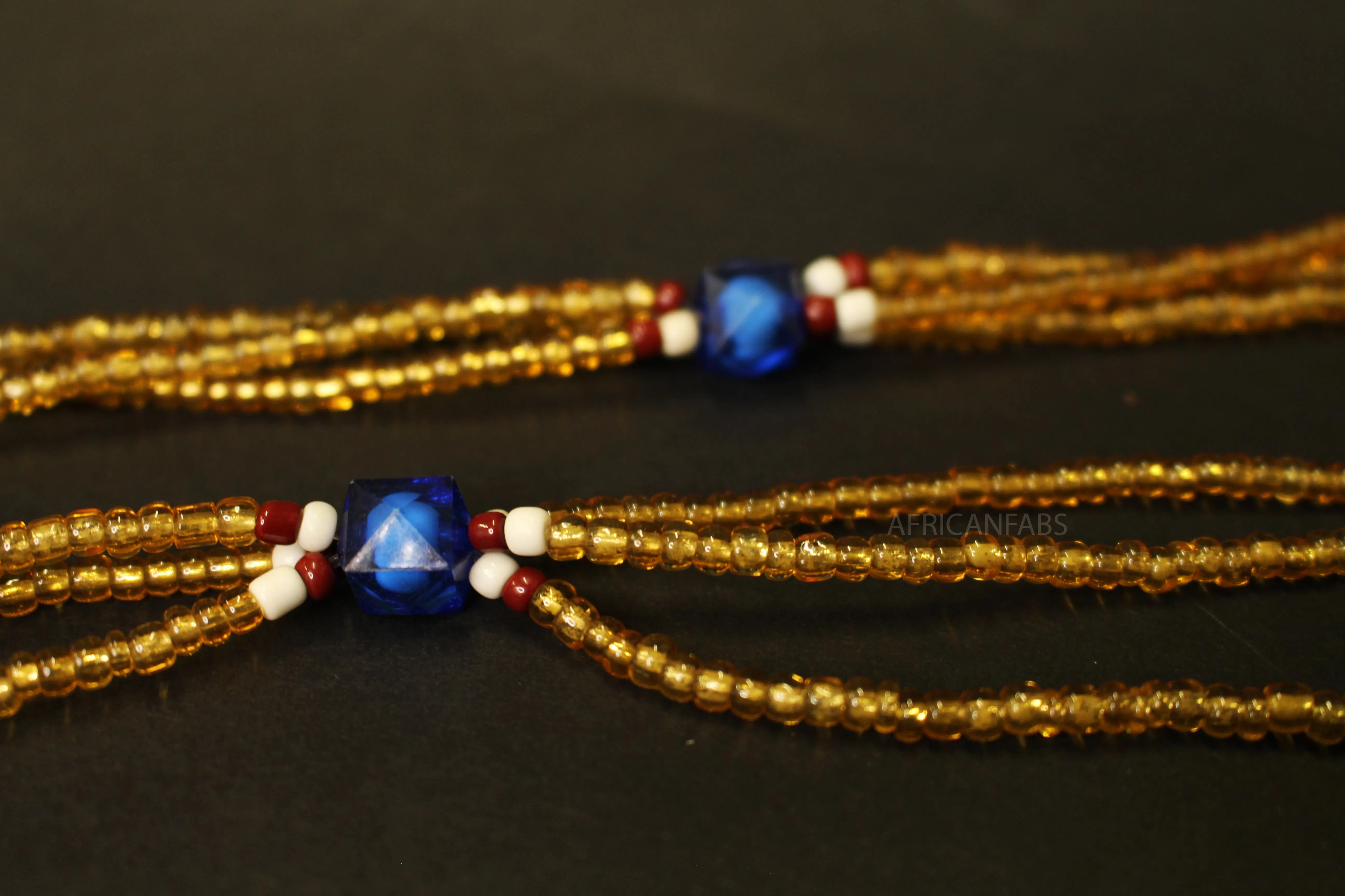 3 in 1 Waist Beads / African Hip Chain - EPA - Blue / gold (elastic)