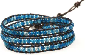 3 Wrap Genuine Leather Bracelet Gemstone Bead