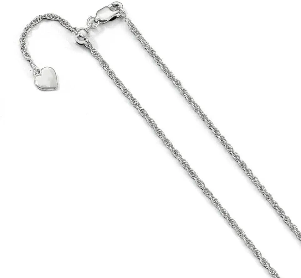 925 Sterling Silver Adjustable 1.55mm Loose Link Rope Chain Necklace 22 Inch