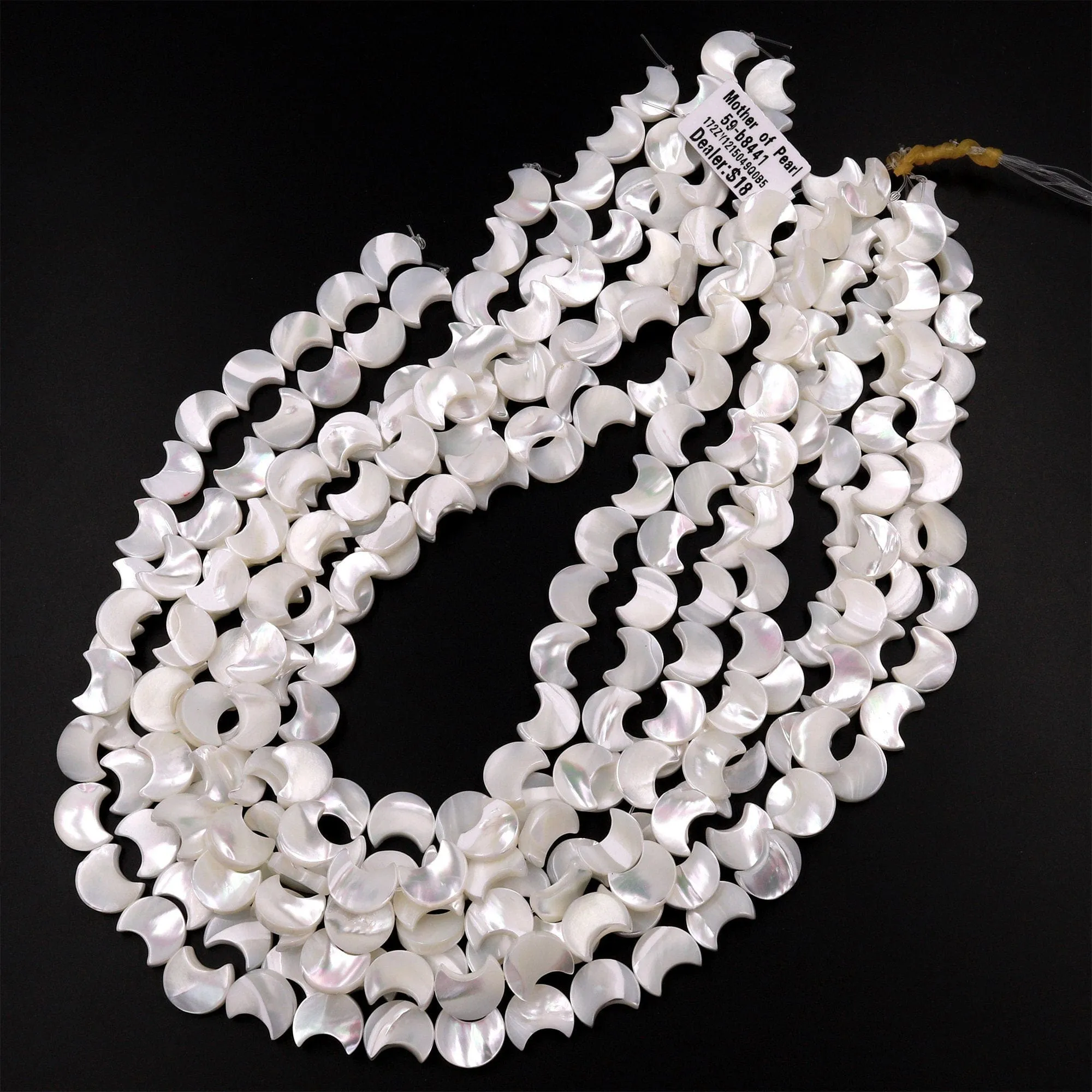AAA Iridescent Carved Natural White Mother of Pearl Shell Moon Beads 8mm 10mm 12mm 15.5" Strand