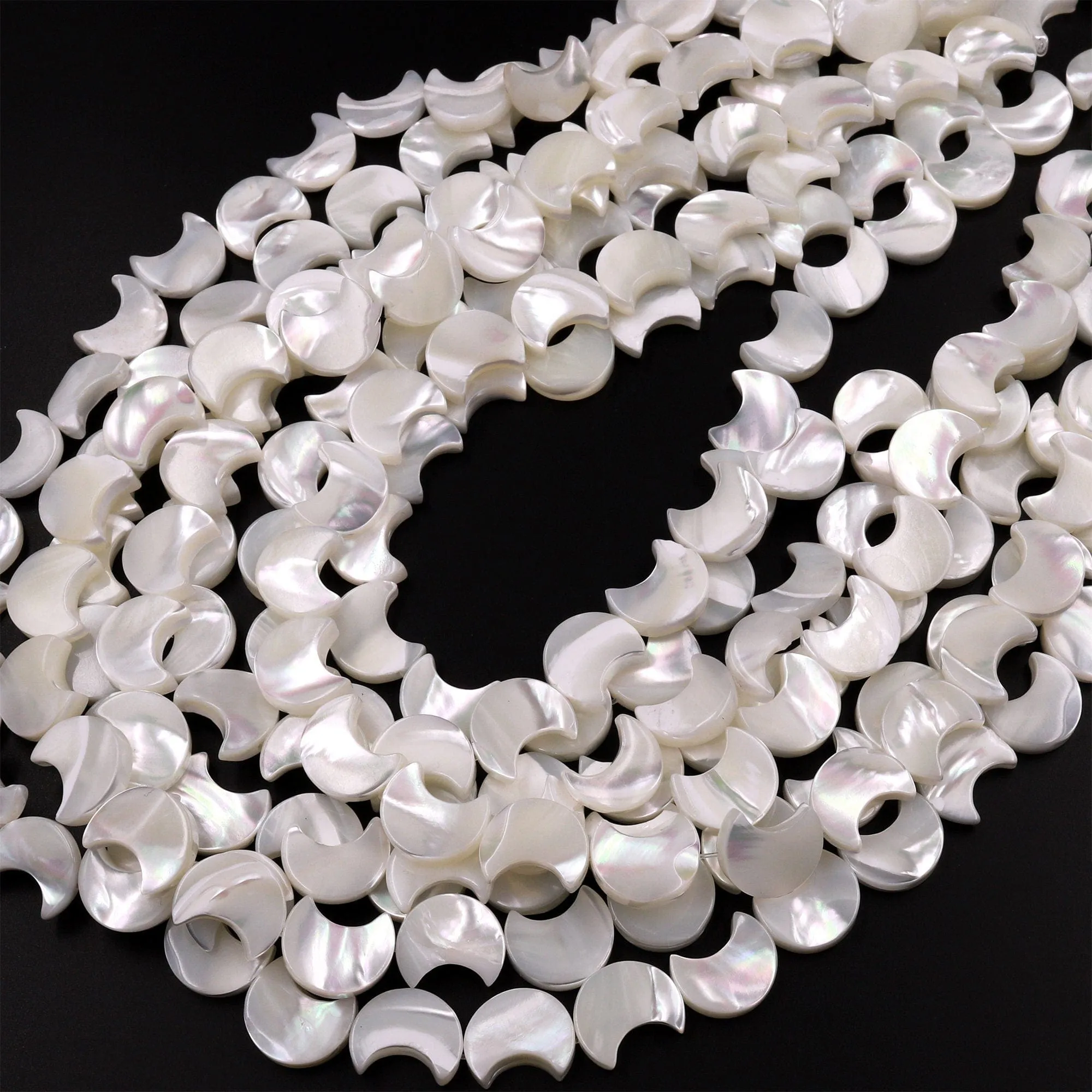AAA Iridescent Carved Natural White Mother of Pearl Shell Moon Beads 8mm 10mm 12mm 15.5" Strand