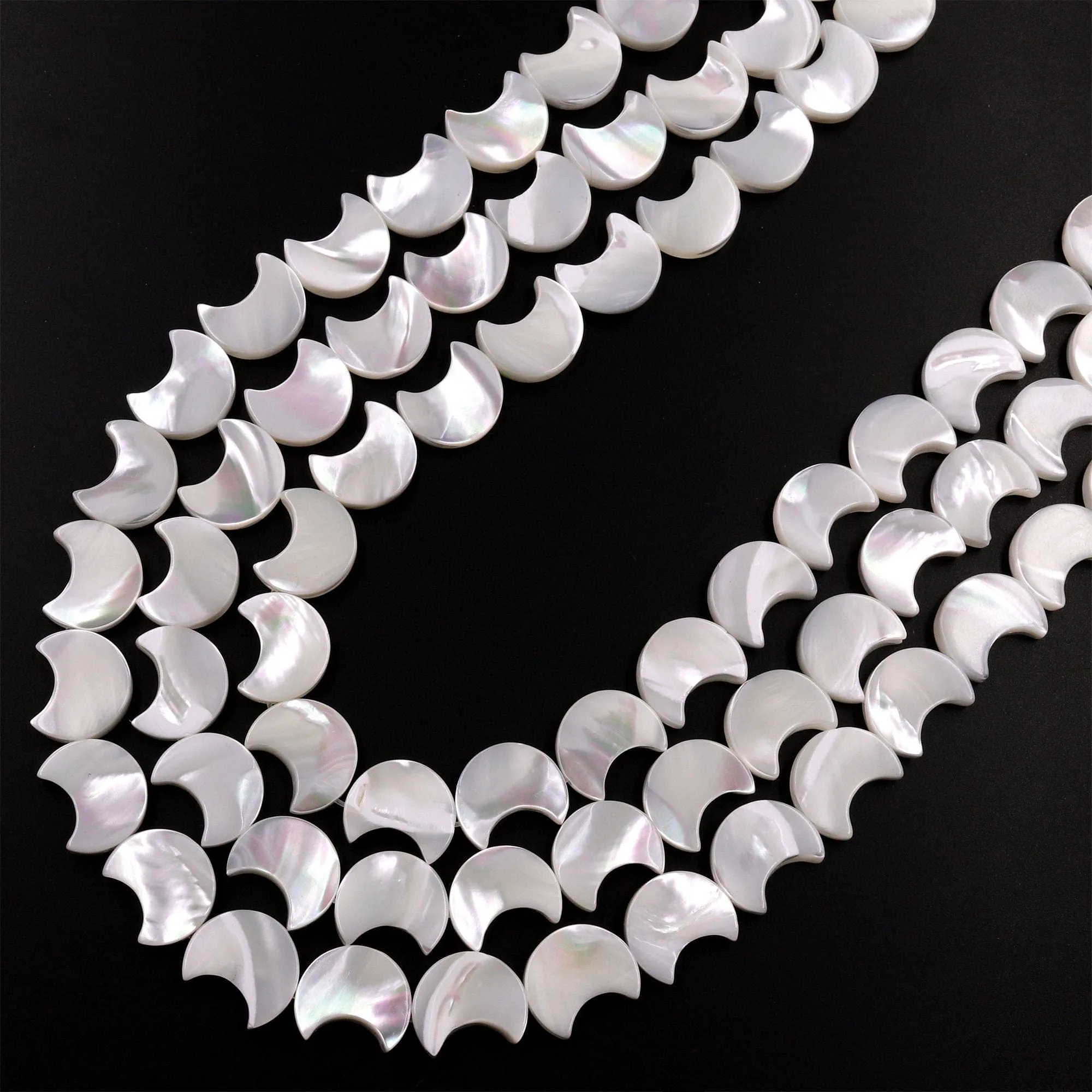 AAA Iridescent Carved Natural White Mother of Pearl Shell Moon Beads 8mm 10mm 12mm 15.5" Strand