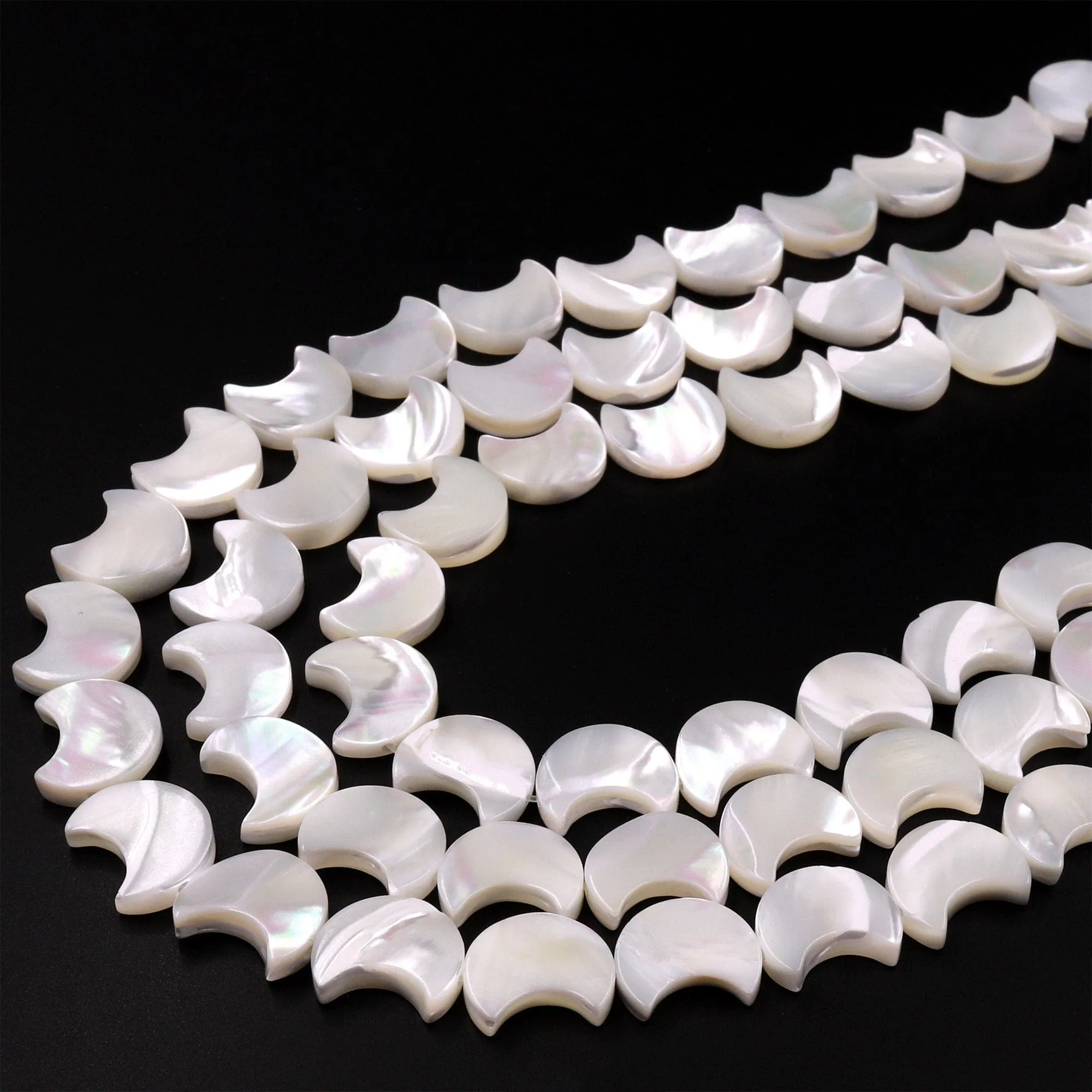 AAA Iridescent Carved Natural White Mother of Pearl Shell Moon Beads 8mm 10mm 12mm 15.5" Strand