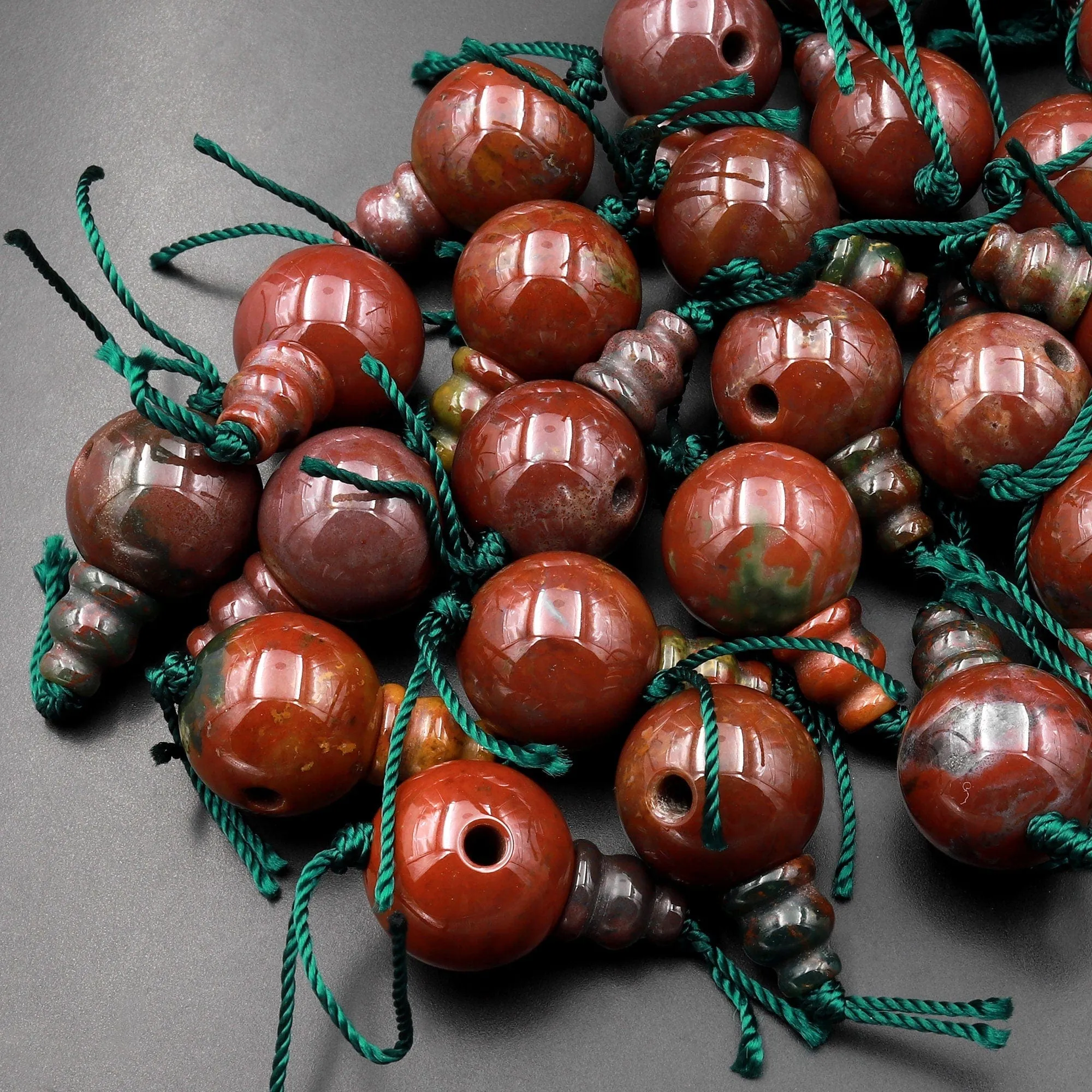AAA Large 16mm Natural Gemstone Guru Indian Bloodstone Beads Three Holes T-Beads Mala Making 3 Holes Prayer Beads Cones
