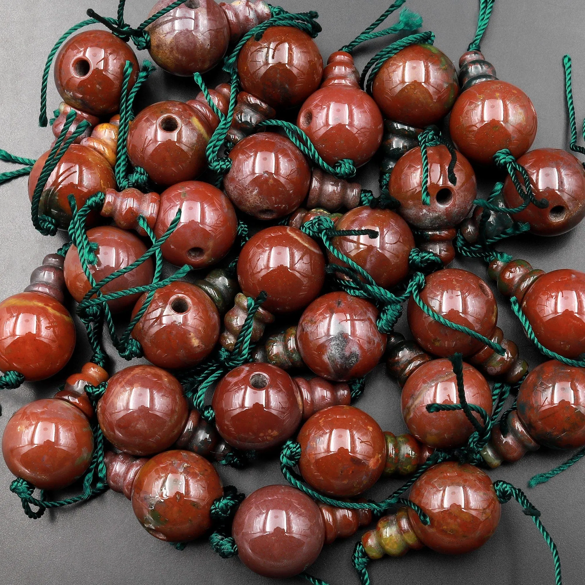 AAA Large 16mm Natural Gemstone Guru Indian Bloodstone Beads Three Holes T-Beads Mala Making 3 Holes Prayer Beads Cones