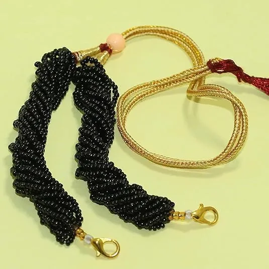 Adjustable Brass Metal Rope Dori – Pearl Necklace Back Thread for Silk Thread, Terracotta & Quilling Jewellery – Traditional Necklace Cord (Black)
